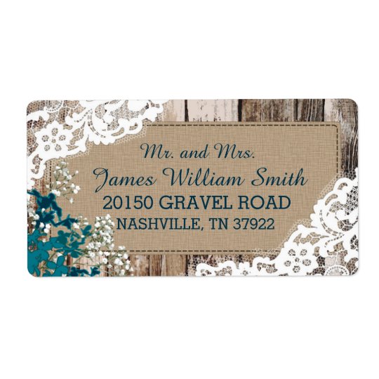 Wood Baby's Breath Lace Rustic Wedding Label Shipping Label