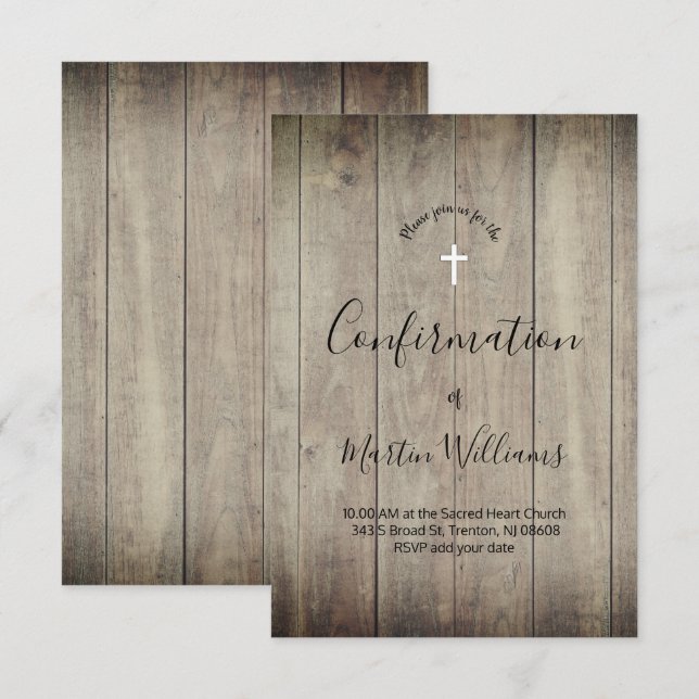 wood background Confirmation Invitation (Front/Back)