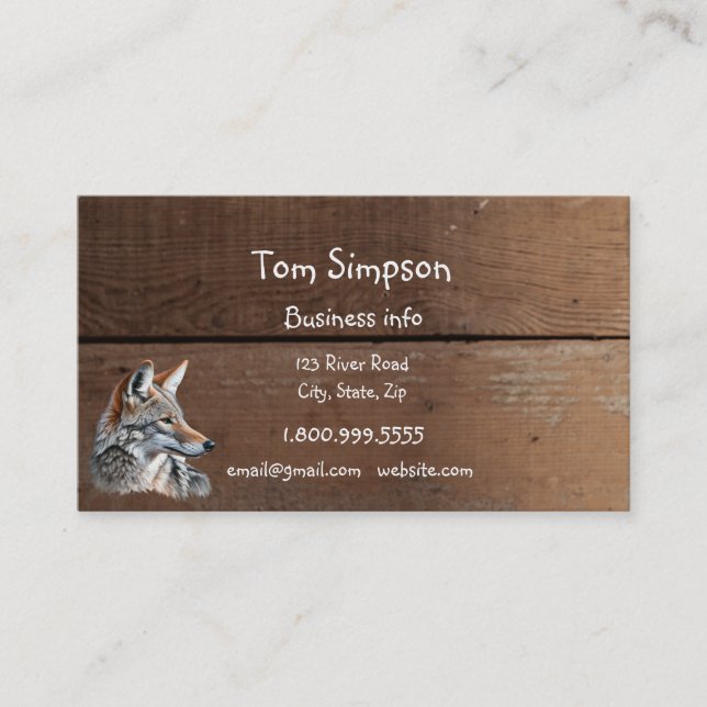  Wood Background Coyote Animal Wild West Theme Business Card (Front)