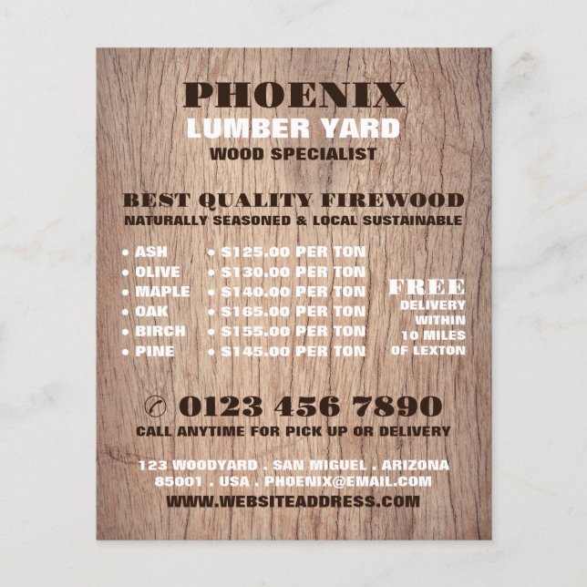 Wood Background, Lumber/Timber/Wood Yard Advert Flyer (Front)