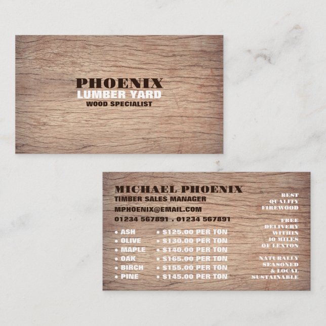 Wood Background, Lumber/Timber/Wood Yard Business Card (Front/Back)