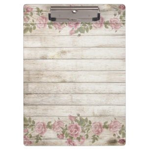 Wood background Modern Elegant Vintage Roses Pink Clipboard