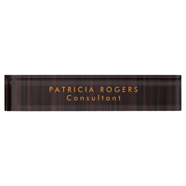 Wood Background Orange Brown Professional Nameplate (Front)