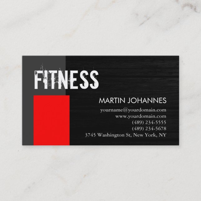 Wood Background Personal Red Grey Business Card (Front)