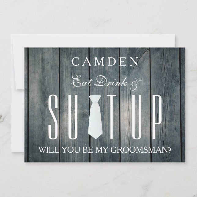 Wood Background Suitup Will you be my groomsman In Invitation (Front)