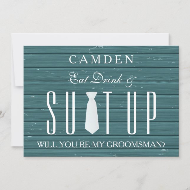 Wood Background Suitup Will you be my groomsman In Invitation (Front)
