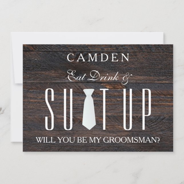 Wood Background Suitup Will you be my groomsman Invitation (Front)