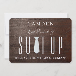Wood Background Suitup Will you be my groomsman Invitation