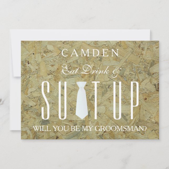 Wood Background Suitup Will you be my groomsman Invitation (Front)