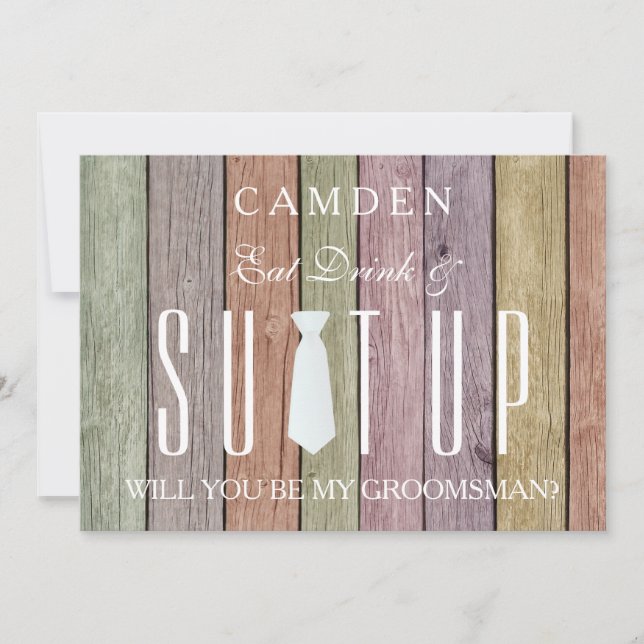 Wood Background Suitup Will you be my groomsman Invitation (Front)