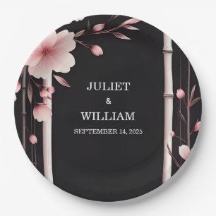 Wood Bamboo Pink Sakura Cherry Blossom Wedding Paper Plate