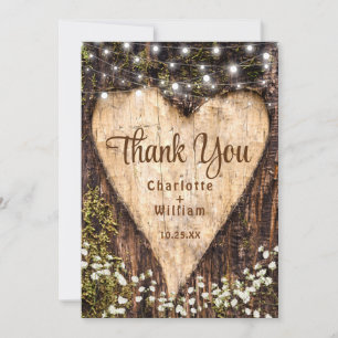 Wood Bark Baby Breath Heart Rustic Wedding Thank You Card