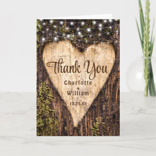 Wood Bark Baby Breath Heart Rustic Wedding Thank You Card