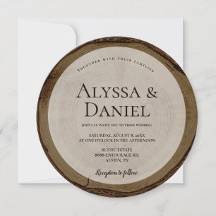 Wood Bark Deep brown Rustic Wedding Round Invitation