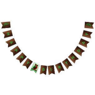 Wood Bark Happy Birthday Bunting Banner