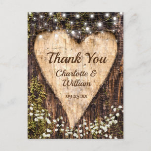 Wood Bark Heart Baby Breath Wedding Thank You Postcard