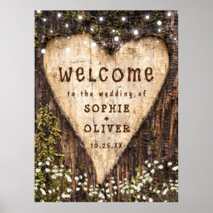 Wood Bark Heart Country Rustic WELCOME Wedding Poster