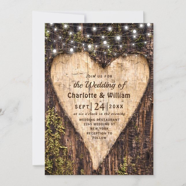Wood Bark Heart Rustic Wedding Invitation (Front)