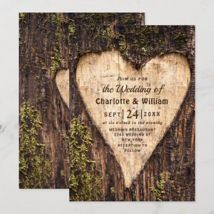 Wood Bark Heart Rustic Wedding Invitation