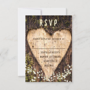 Wood Bark Heart Rustic Wedding RSVP Card