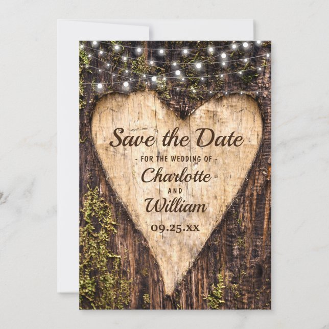 Wood Bark Heart Rustic Wedding Save The Date (Front)