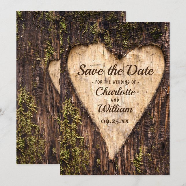 Wood Bark Heart Rustic Wedding Save The Date (Front/Back)