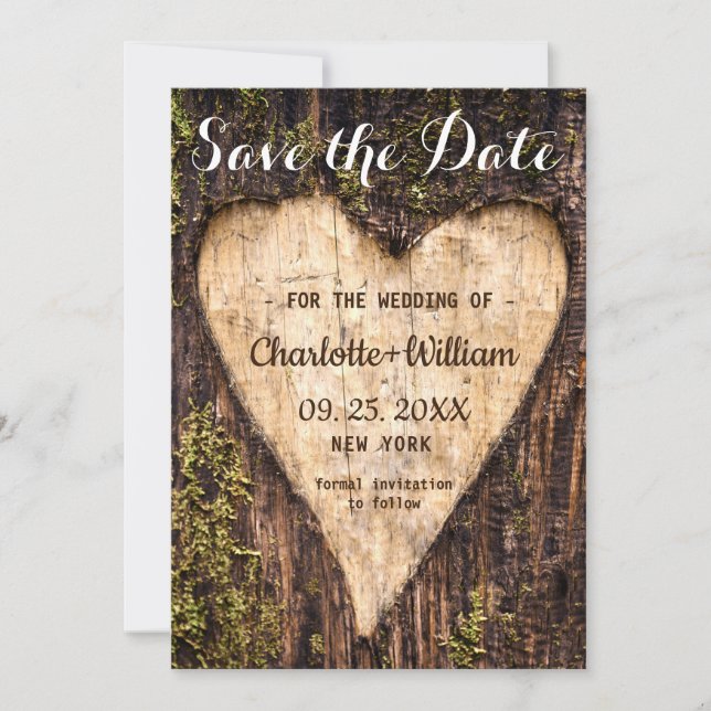 Wood Bark Heart Rustic Wedding Save The Date (Front)