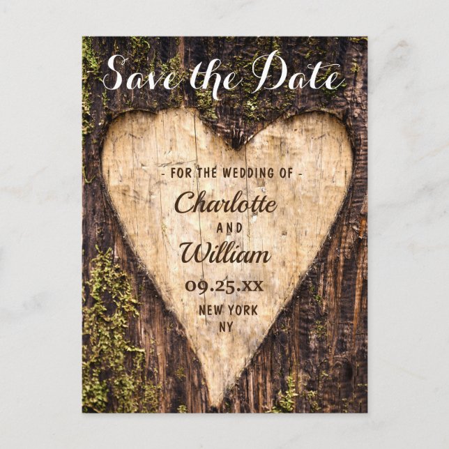 Wood Bark Heart Rustic Wedding Save The Date Postcard (Front)