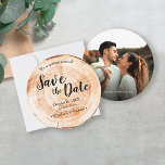 Wood bark Rustic Wedding Save the date photo Invitation<br><div class="desc">Introducing our Wood Bark Rustic Wedding Save the Date Photo Invitation—a seamless blend of rustic charm and natural beauty, crafted to enhance your rustic wedding theme. This distinctive round card captures the essence of wood bark, echoing the rustic elegance found in the heart of nature. 💍 Rustic Appeal: Immerse your...</div>