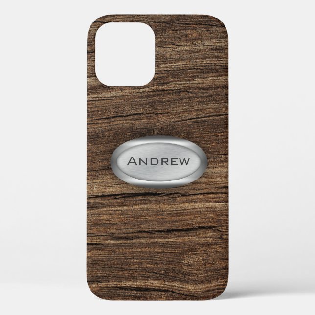 Wood Bark Texture Pattern Metallic Nameplate Case-Mate iPhone Case (Back)