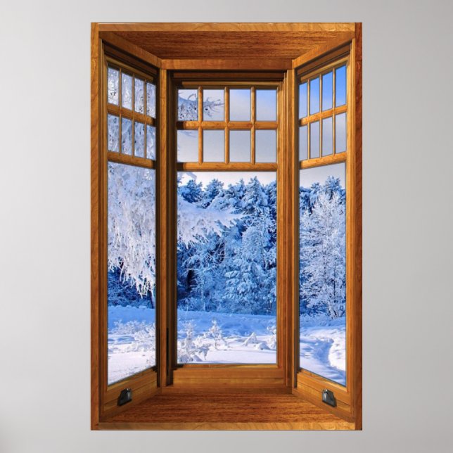 Wood Bay Window Illusion - Winter Snow Poster (Front)