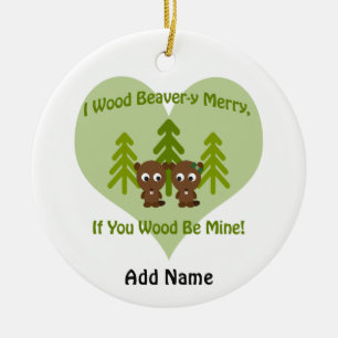 Wood beavery merry if you wood be mine ceramic tree decoration