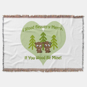 Wood beavery merry if you wood be mine throw blanket