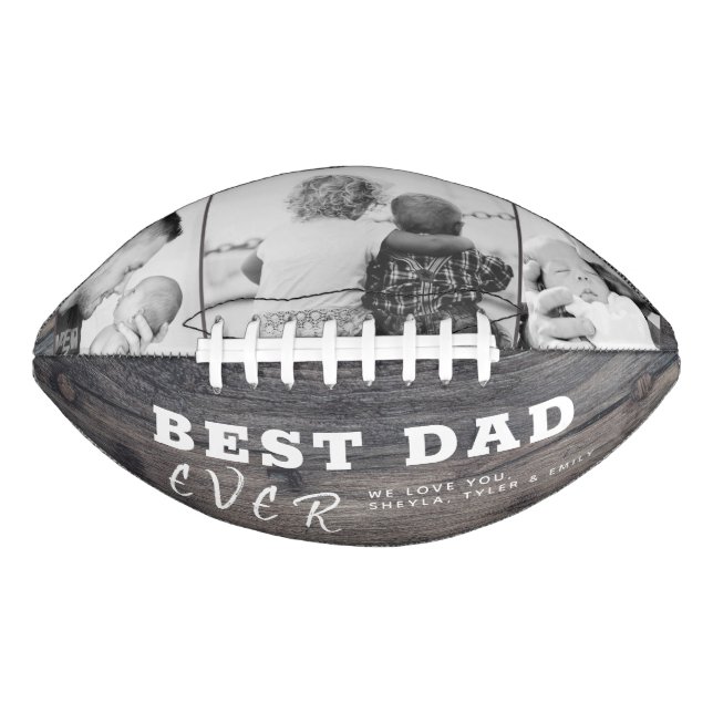  Wood Best Dad Father`s Day 3 Photo Collage American Football (Front)