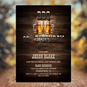 Wood Birthday BBQ 90th Birthday Party Invitation