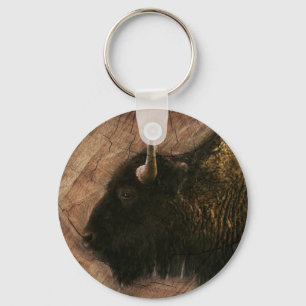 Wood Bison Buffalo Key Ring