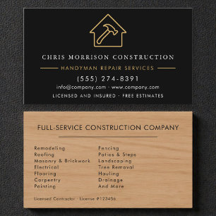 Wood Black Gold Handyman Business Card