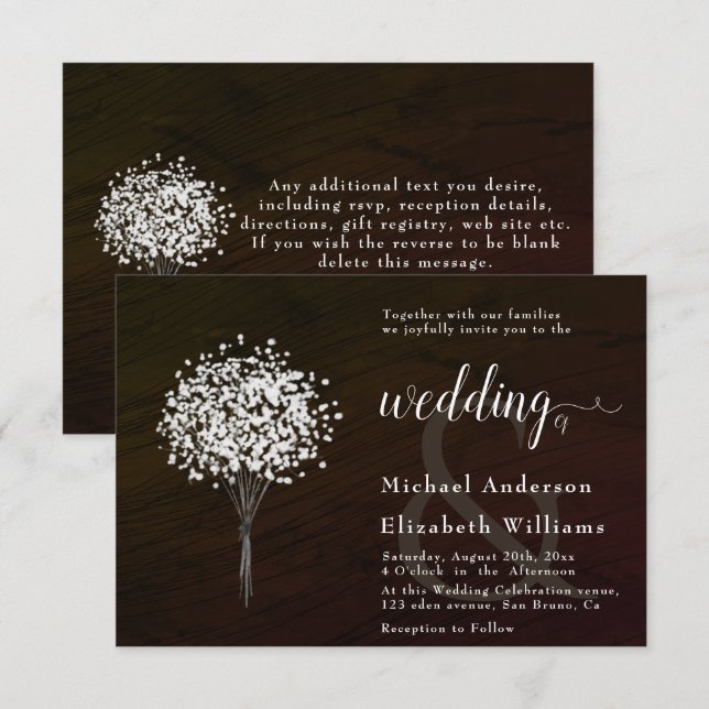 Wood Black & White |Romantic Calligraphy wedding I Invitation (Front/Back)