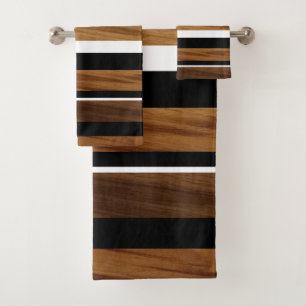 Wood Black White Stripes #1 Bath Towel Set