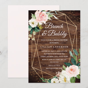 Wood Blush Floral Geometric Brunch And Bubbly Invitation