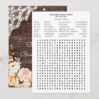 Wood Blush Peach Floral Bridal Shower Word Search
