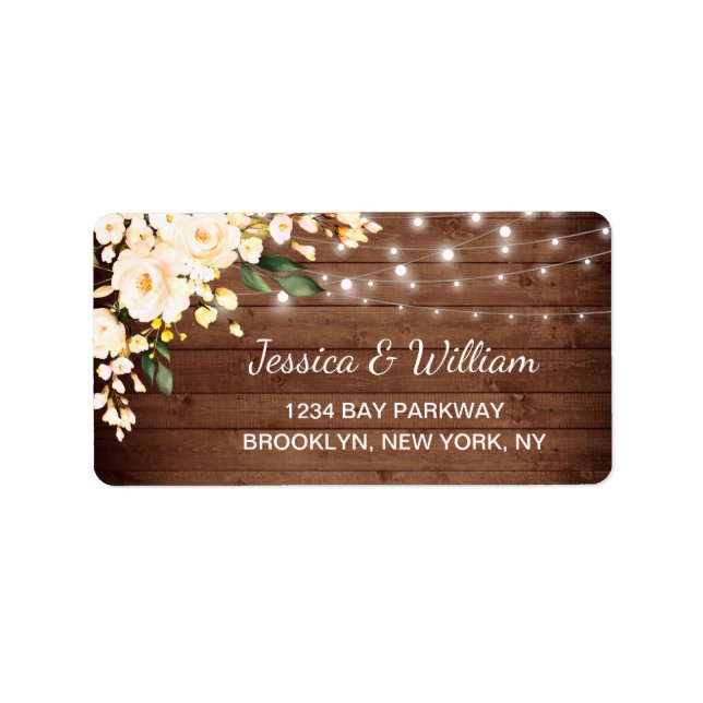 Wood & Blush Rose Floral Rustic Lights Return Label (Front)