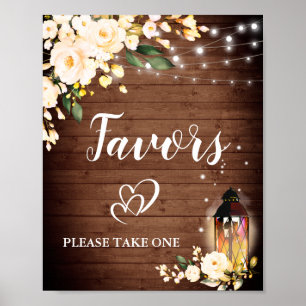 Wood & Blush Rose Floral Wedding Favour Sign Poste