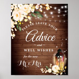 Wood & Blush Roses Advice and Well Wishes Sign