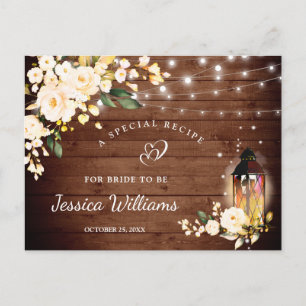 Wood Blush Roses Floral Bridal Shower Recipe Card