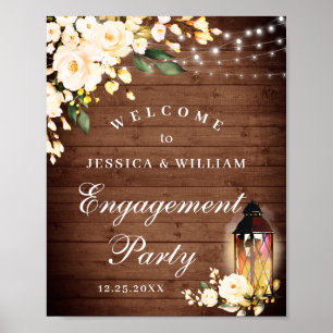 Wood & Blush Roses  Floral Engagement Party Sign