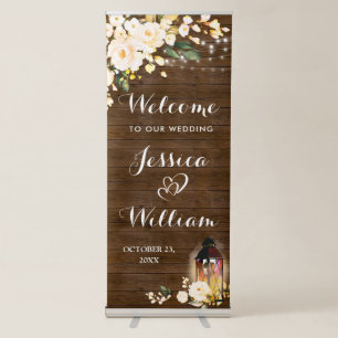 Wood Blush Roses Floral Greenery  Wedding Welcome Retractable Banner