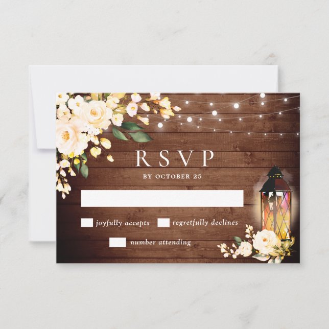 Wood & Blush Roses Greenery RSVP Card (Front)