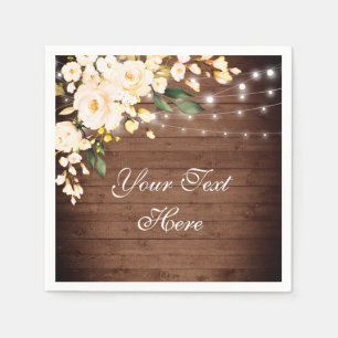 Wood & Blush Roses Greenery Rustic Wedding Paper Napkin