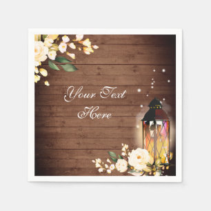 Wood & Blush Roses Greenery Rustic Wedding Paper Napkin